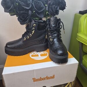 Timberland Black Leather Platform Lug Boots